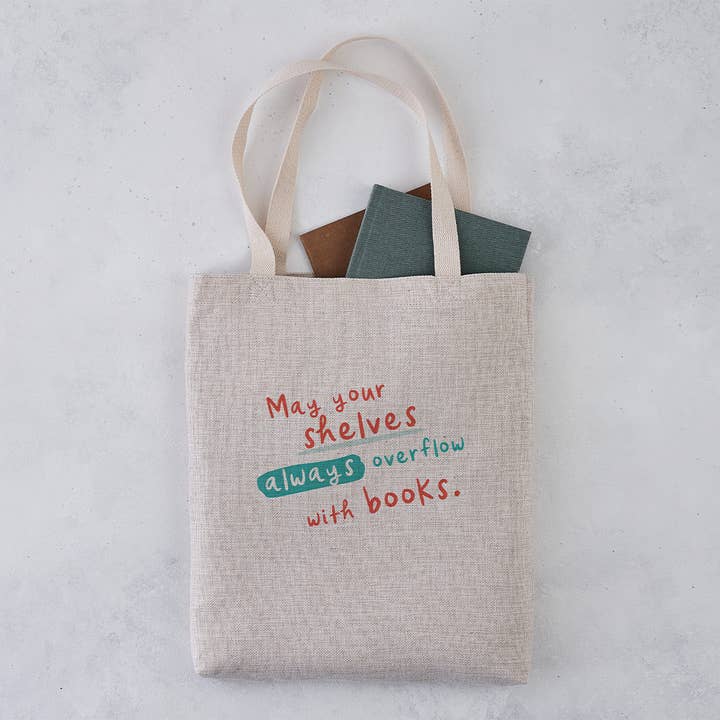 Bookishly - Wholesale Tote Bag - Unisex - "May your shelves overflow" Bookish Tote Bag - Penguin Merch