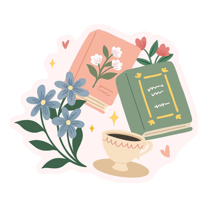 Knusse Boekenliefhebber Geïllustreerde Vinylsticker voor wholesale door Selah Paper