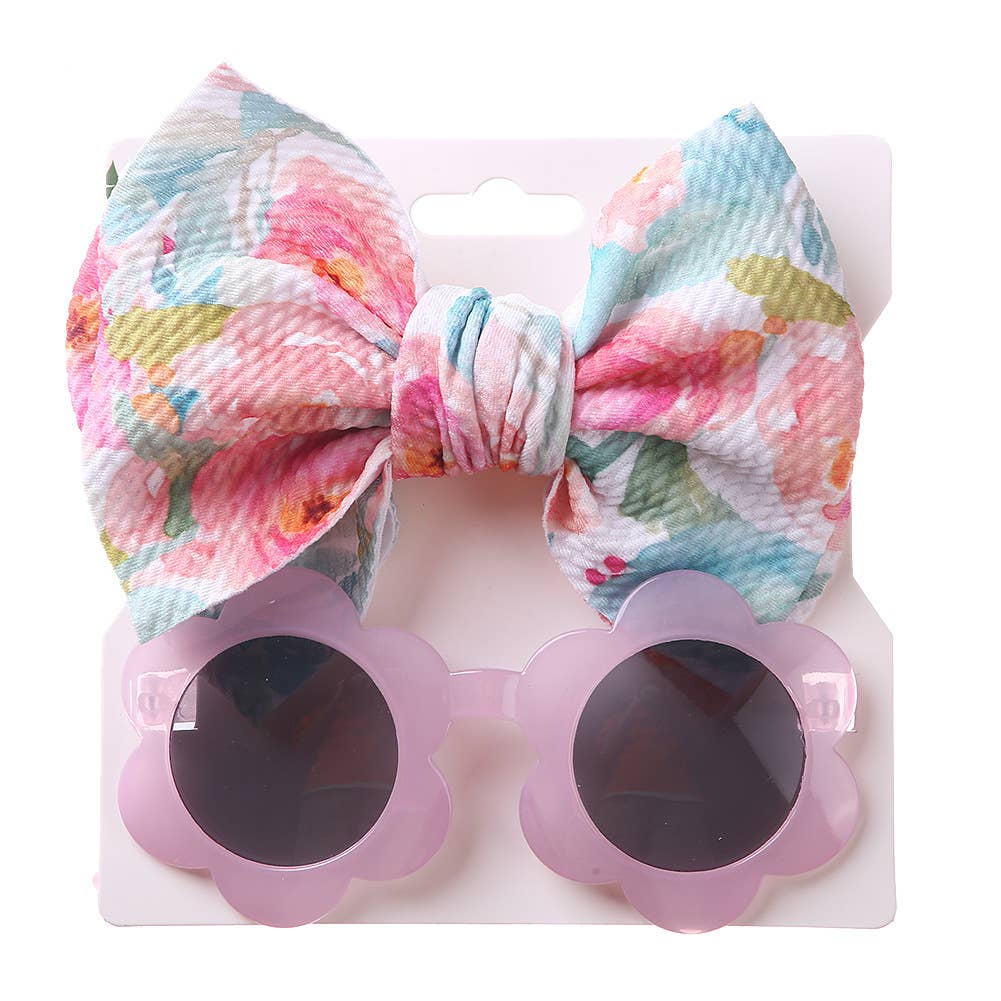 Little Trendy - Wholesale Sunglasses - Kids - Baby Girl  Sunglasses and floral Headband 2pcs Set1