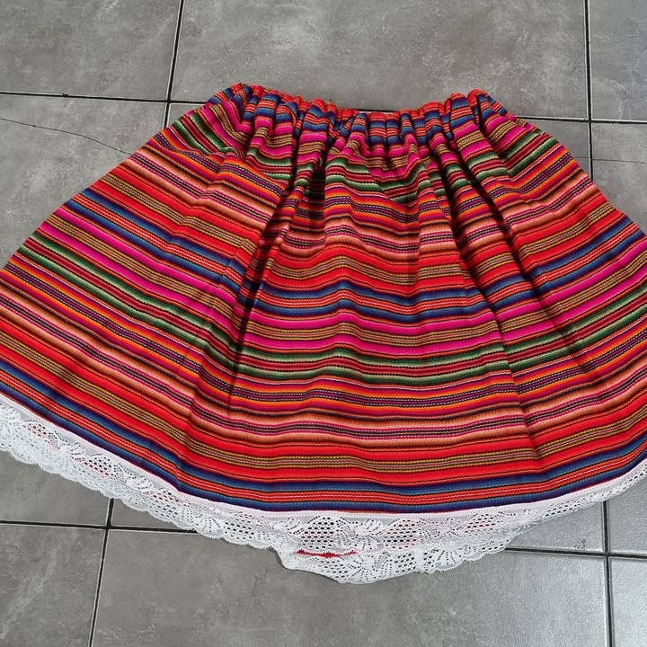 MODA LATINA - Venta al por mayor Falda - Niños - falda colorida de tela peruana, falda multicolor para niñas3
