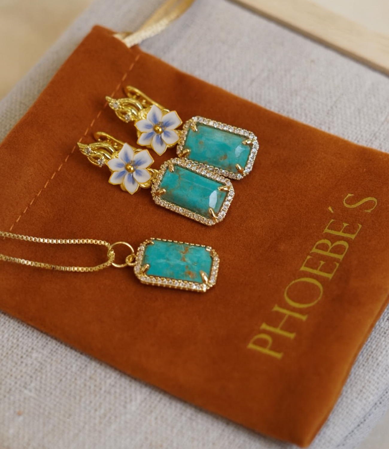 PHOEBE´S - Wholesale Jewelry Set - Conjunto de joyas de piedra natural con flor esmaltada pintada a mano2