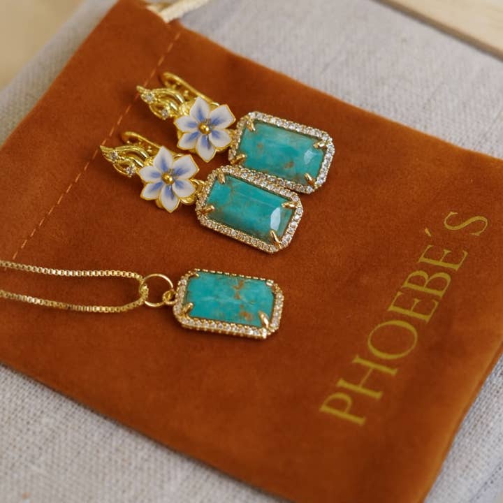 PHOEBE´S - Wholesale Jewelry Set - Conjunto de joyas de piedra natural con flor esmaltada pintada a mano2