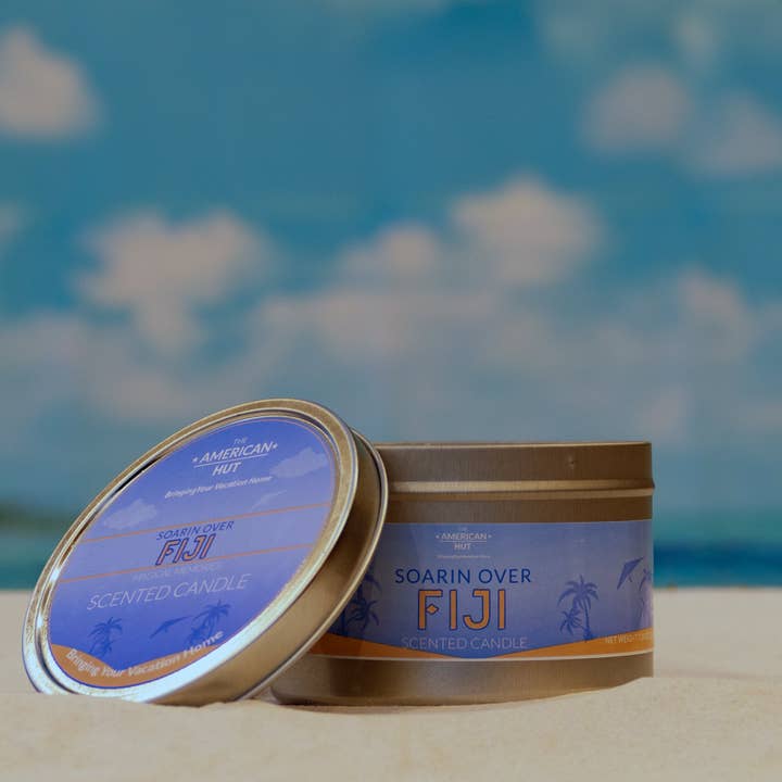 The American Hut - Wholesale Travel Candles - Soarin Over Fiji - Tin Candle with crackling wooden wick3