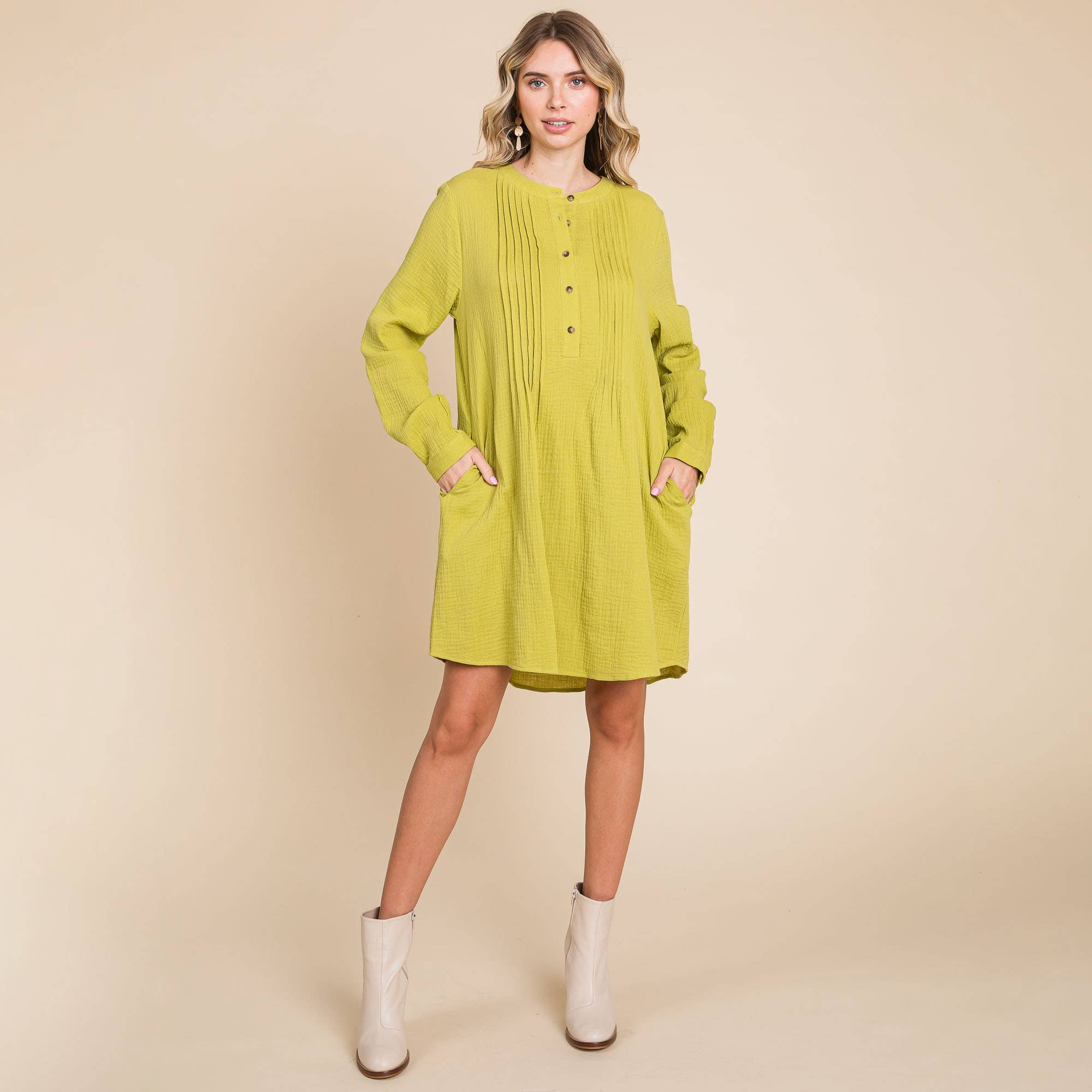 ROLYPOLY - Vente Robe – femme - Robe tunique en coton double gaze manches longues style henley15