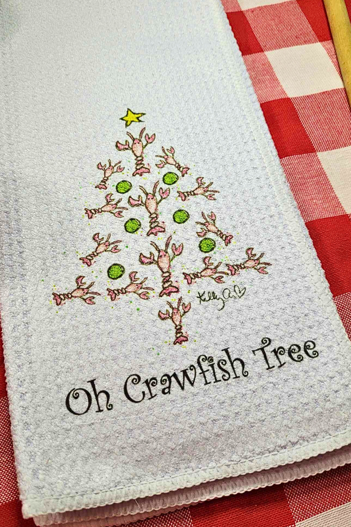 Kelly Airhart Studios - Wholesale Tea Towel - Christmas Tea Towel. Oh Crawfish Tree4