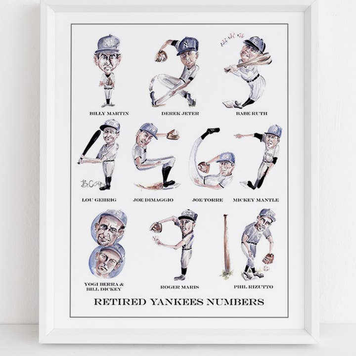 'Retired NYC Yankees Baseball Numbers' Print for wholesale by B.Coyne Illustration