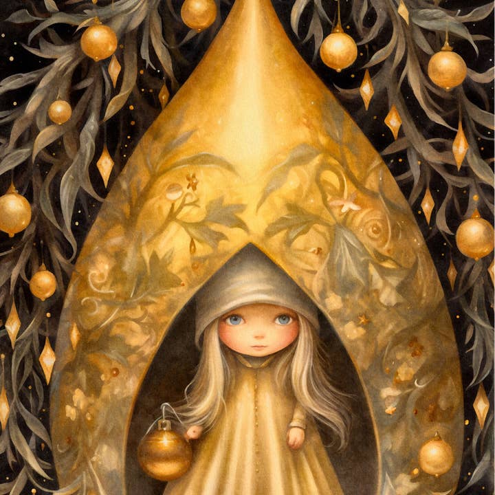 Fripperies - Vendita all'ingrosso Biglietti di auguri di Natale - Natale stravagante: Christmas Girl (giallo) | Card Fripperies