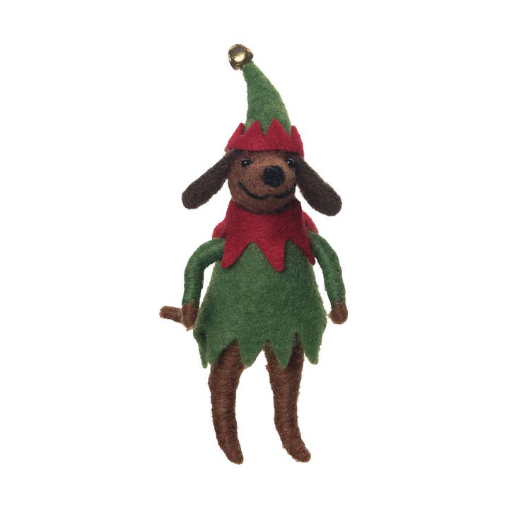 Figurine en laine d'elfe en forme de chien de Noël pour la vente par C&F Home