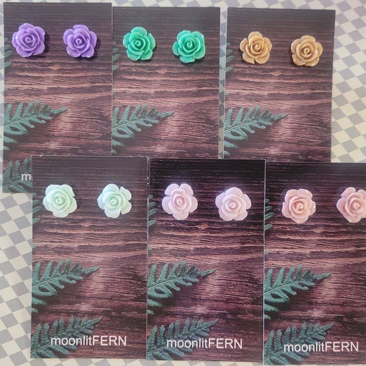 Glossy Rose Stud Earrings for wholesale by moonlitFERN
