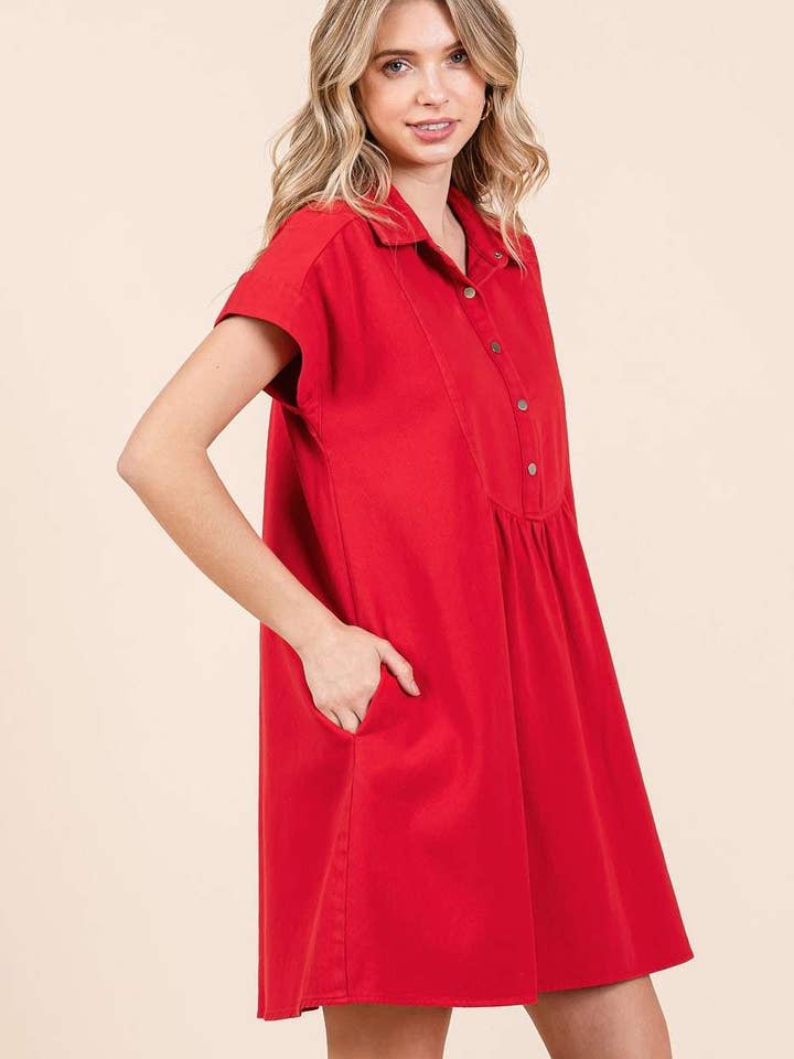 mittoshop - Wholesale Dress - Women's - TWILL SHORT SLEEVE COLLARED MINI DRESS