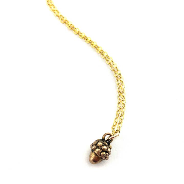 ACORN Charm Necklace - Gold, Silver or Bronze for wholesale by Compass Rose Design
