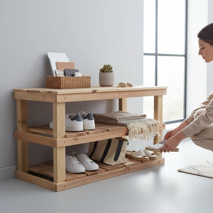 Intrinsic Haven - Wholesale Shoe Rack - Rustic Wood Entryway Two-Tier Shoe Rack Bench25