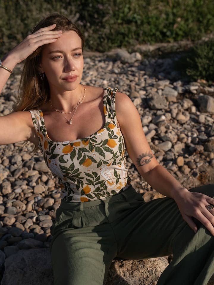 Sun & Sanctuary - Wholesale Tank Top - Women's - The Calypso Tank Top in Lemons & Cockatoos