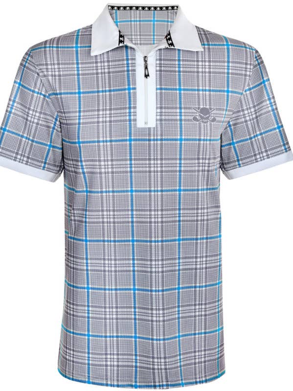 HT Plaid Cool-Stretch golfshirt voor heren (blauw/grijs) voor wholesale door Tattoo Golf Clothing