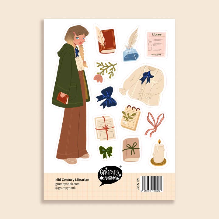 Mid Century Librarian Sticker Sheet for wholesale by Grumpy Nook