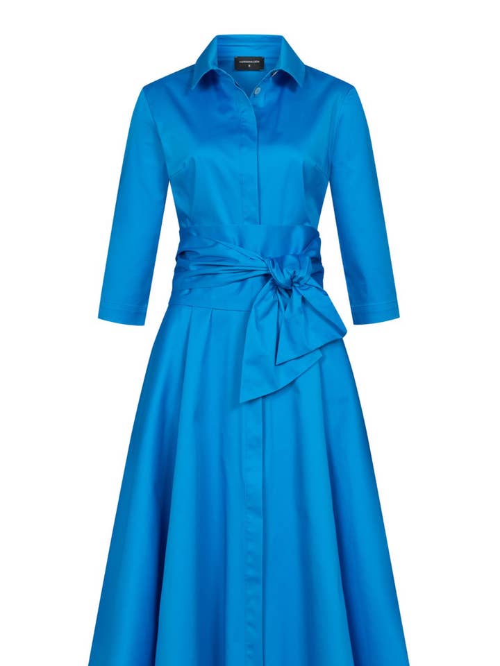 Blousejurk met bindceintuur azuurblauw voor wholesale door Marianna Déri GmbH