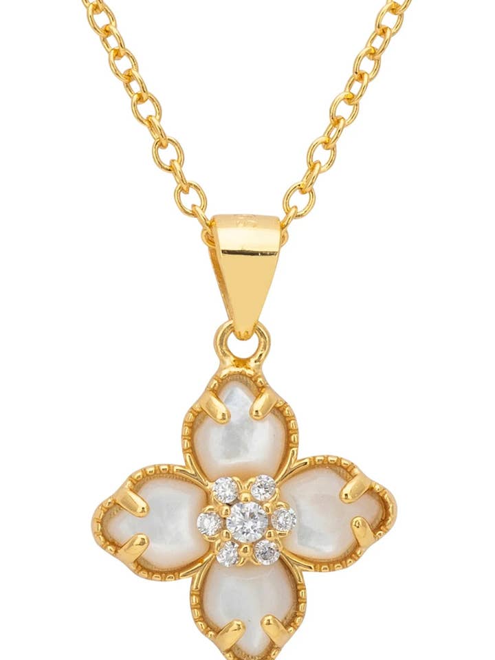 Collar colgante de flor de trébol y nácar en oro para venta al por mayor de Latelita