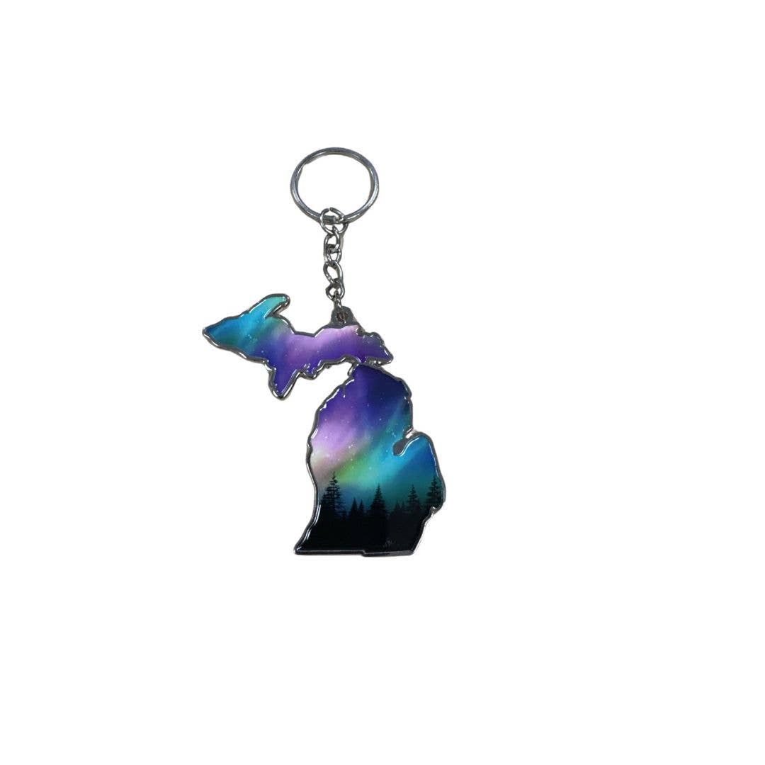 My State Designs - Vente Porte-clés – unisexe - K3 - Porte-clés : Aurores boréales du Michigan0