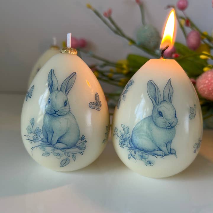 Latana Candles - Wholesale Pillar Candle - Easter Egg Candle with Cute Blue Bunny | Easter Decor & Gift