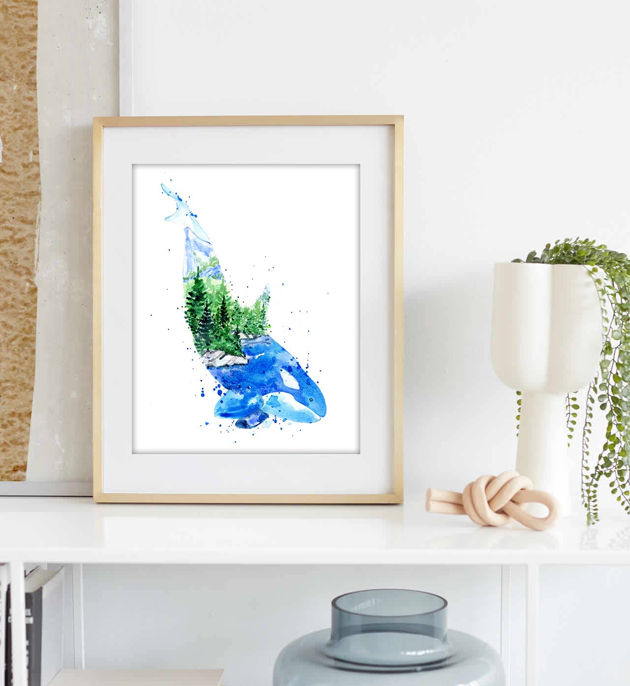 Elena Markelova Arts - Vente Affiche d'art - Kasatka - Impression d'art aquarelle sur la côte de l'épaulard3