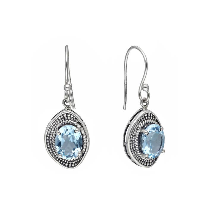 925 Sterling Silver Blue Topaz Celeste Oval Drop Earrings for wholesale by Tiramisu
