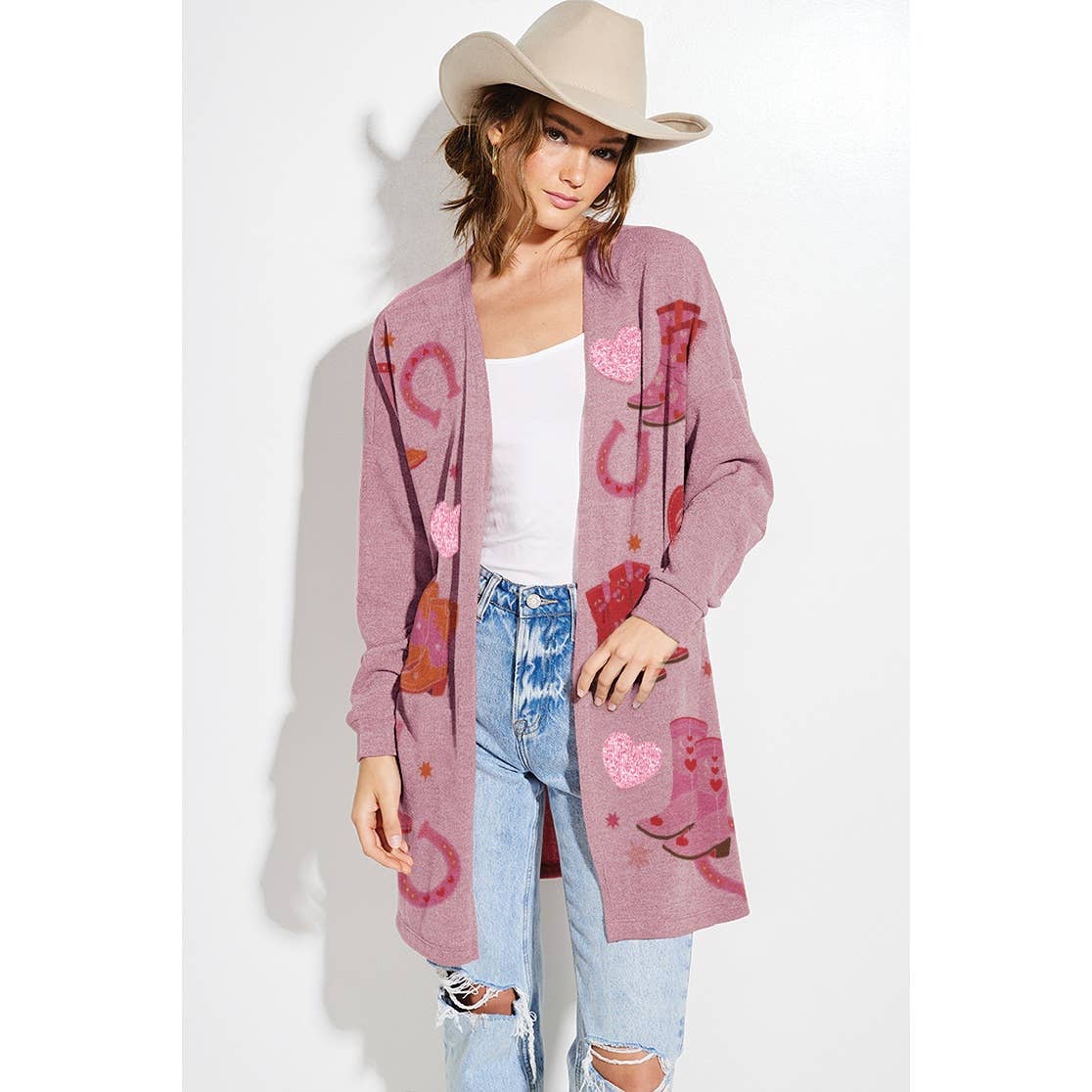 Phil Love - Vendita all'ingrosso Cardigan - Donna - Stivali da cowgirl Stampa a cuore con glitter Cardigan lavorato a maglia10