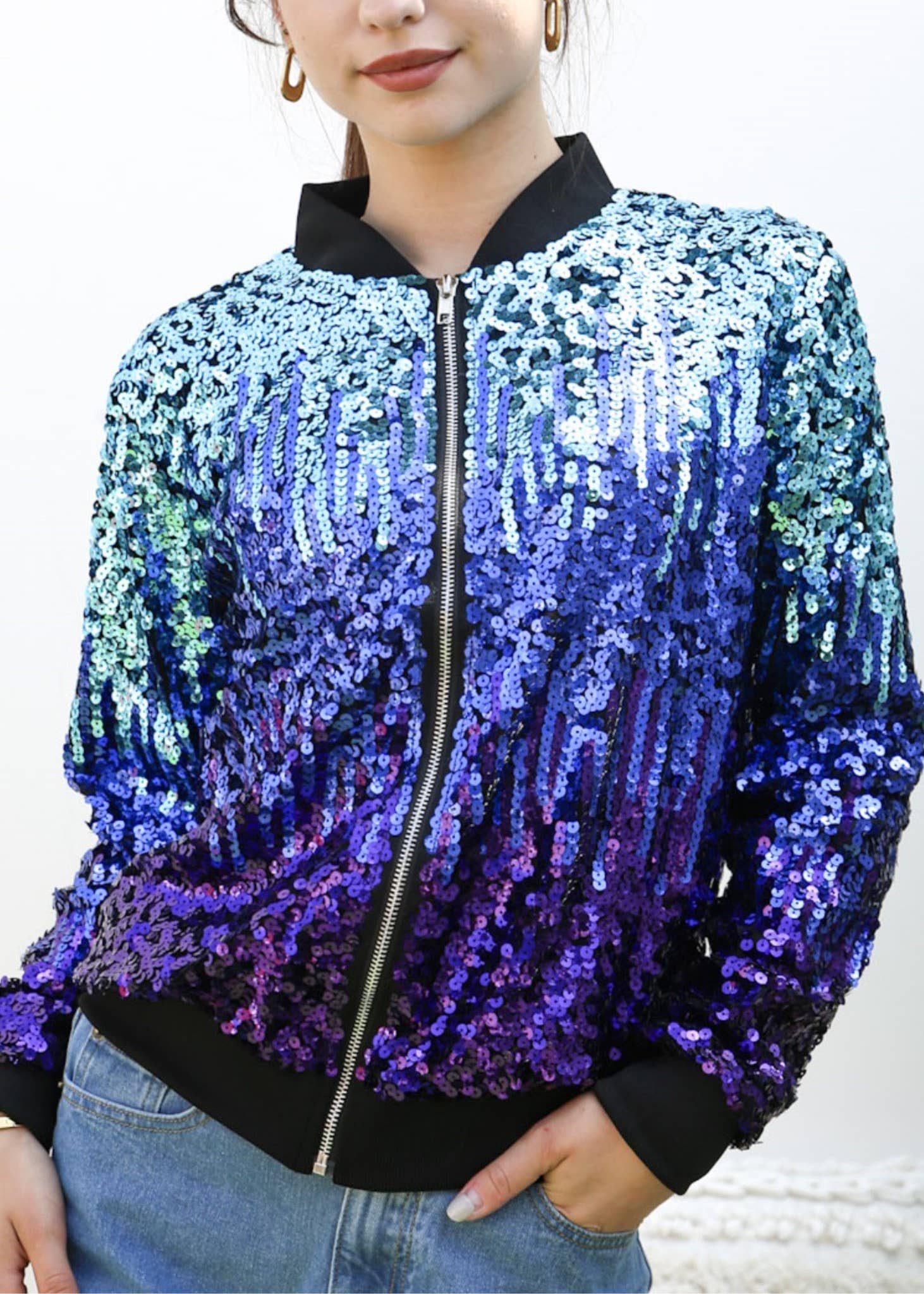 Anna Kaci Wholesale - Wholesale Varsity/Baseball Jacket - Women's - Striped Metallic Sequin Varsity Jacket50