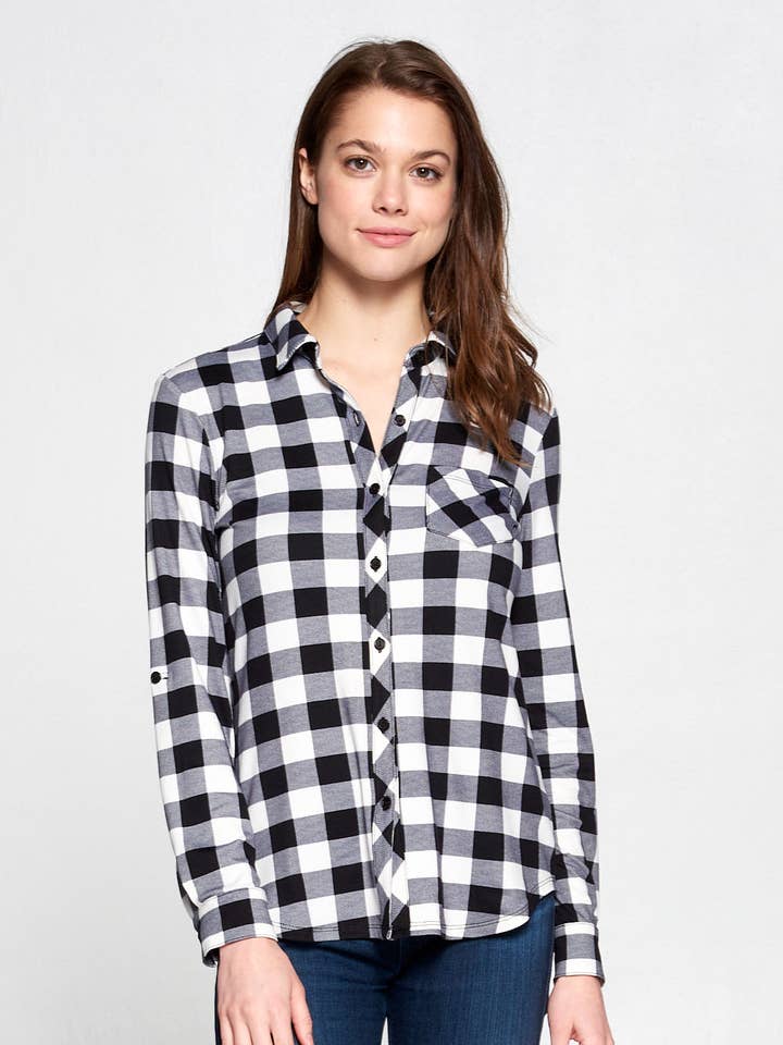 Blusa a cuadros con botones para venta al por mayor de DNA Couture