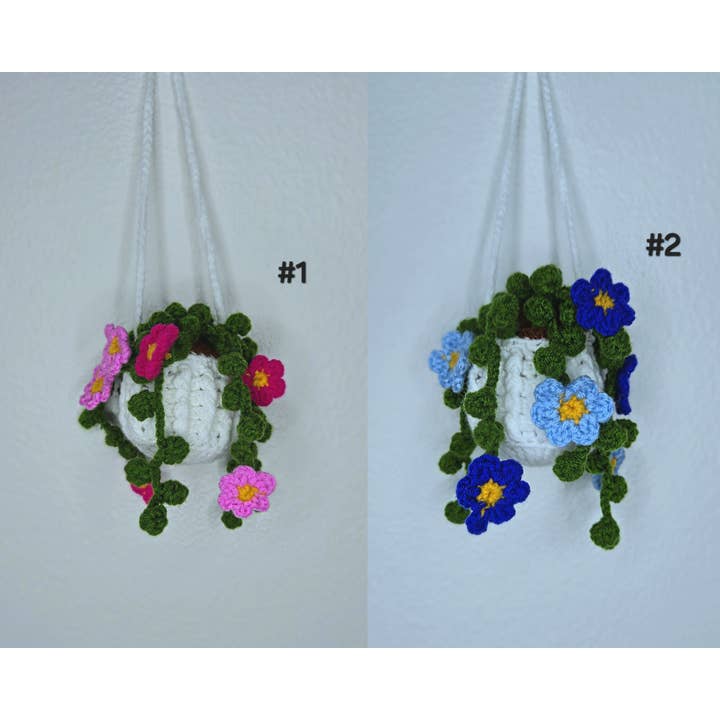 TOMOPOD LLC - Wholesale Decorative tabletop object - Crochet Flower In Basket, Car Hanging Flowers With Leaves