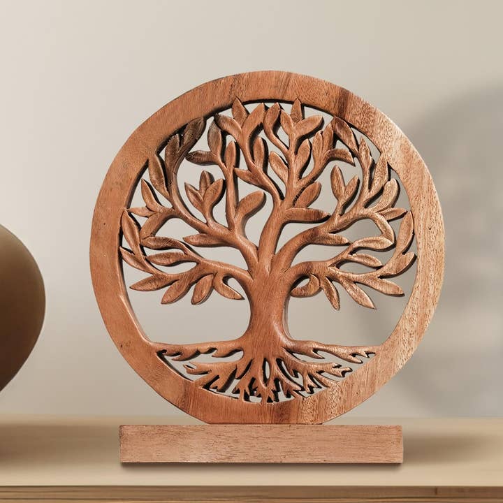 Cloverly Tree of Life Wooden Sculpture – Handmade Decorative Art | Decozen Luxe for wholesale by Decozen