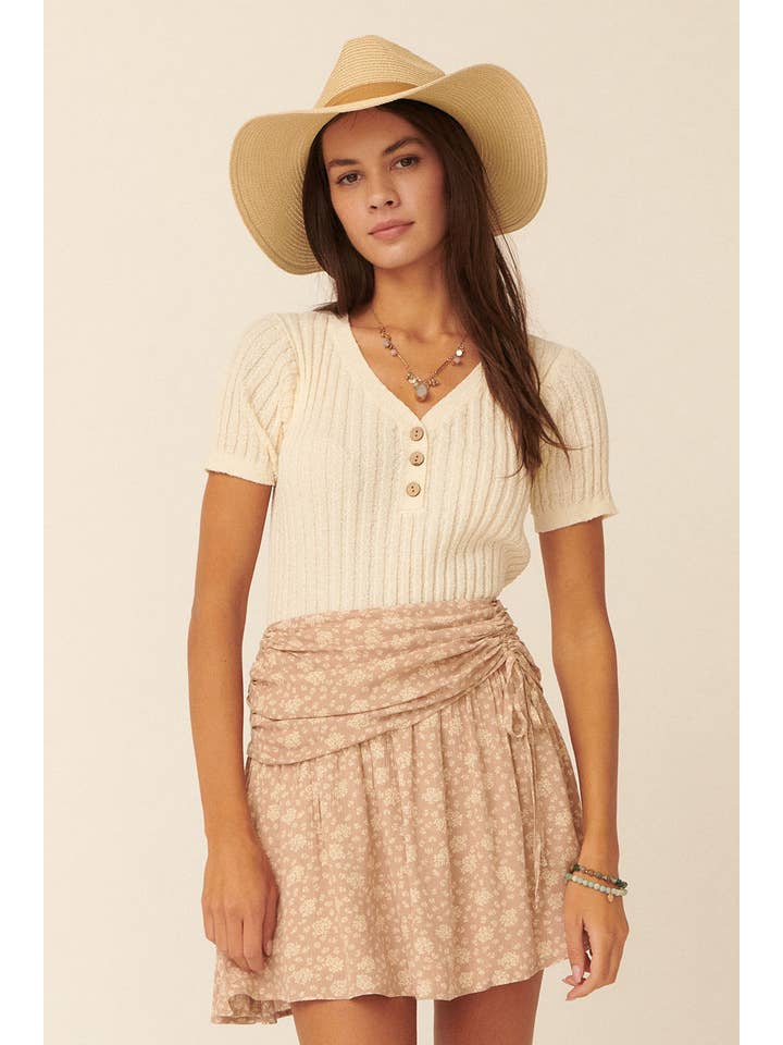 Promesa USA - Wholesale Knit Sweater - Women's - Ribbed Knit V Neck Button Front Sweater Top