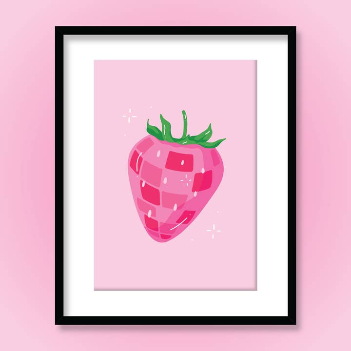 Ruby Roller Art - Wholesale Art Print - 60s 70s Groovy Retro Strawberry Disco Ball Fruit Art Print