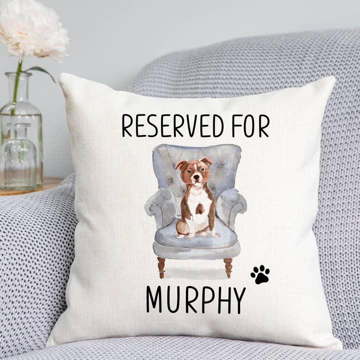 Staffie Reserved For Dog Cushion for wholesale by DoodlecardsBoutique