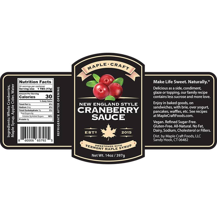 Maple Craft Foods - Wholesale Sauce - Maple-Crafted New England Cranberry Sauce, 14oz.