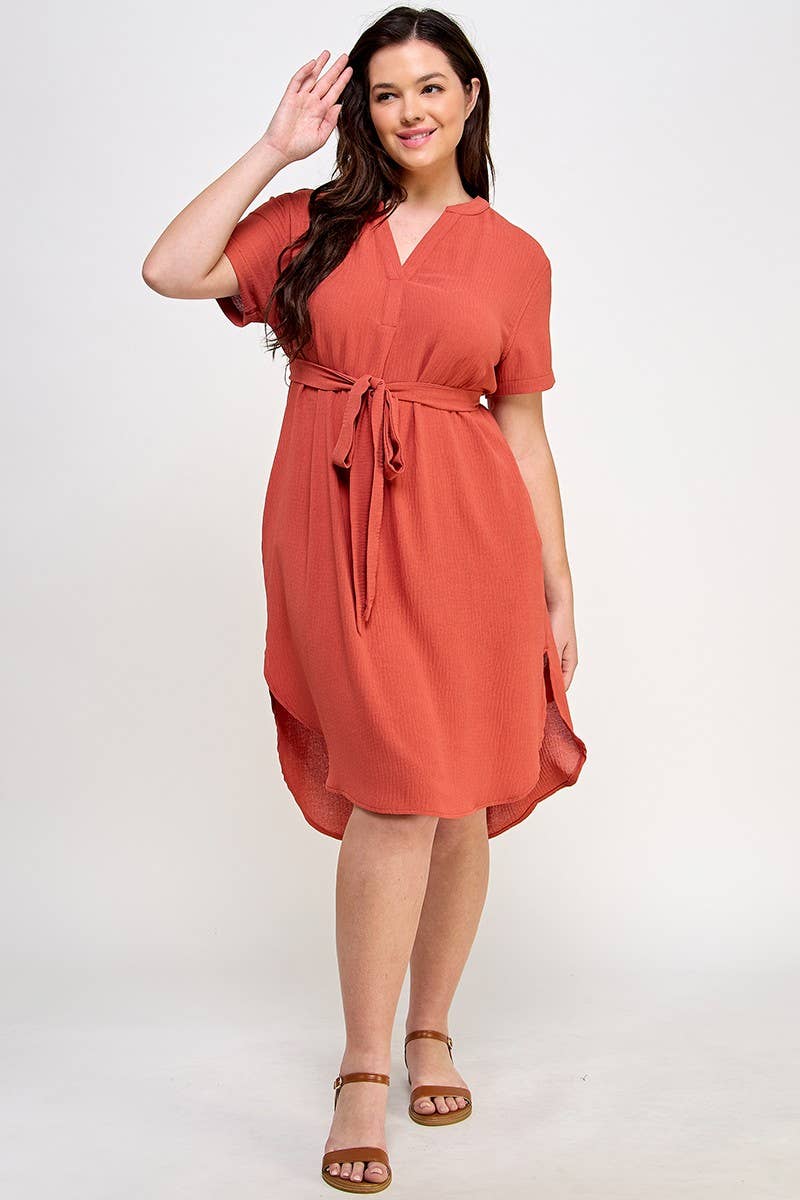 Haute Fox Plus Size & Contemporary – wholesale Klänning - Dam – Plus Size Midi V-ringad midjebandsklänning SS2352P-D4