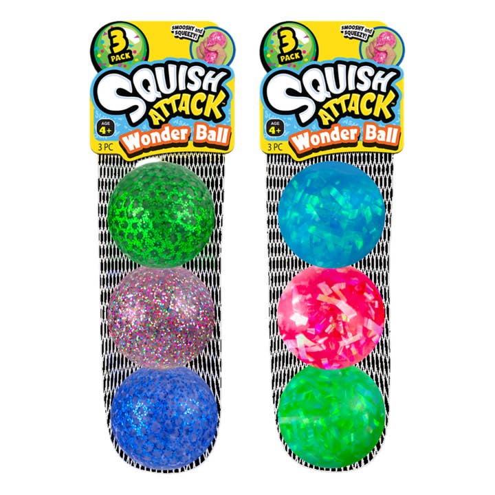 Fidget Toys Plus - Wholesale Fidget Toy - Kids - 3-Pack Squish Attack Glitter Ball