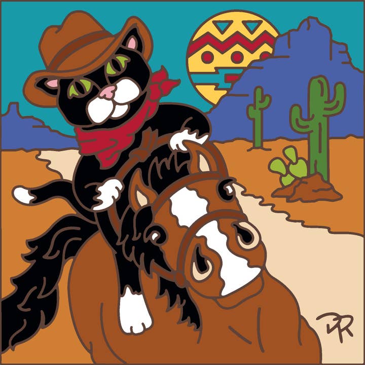 Giddy Up Kitty Cat and Pony Tile (9296A) for wholesale by Earthtones Tile