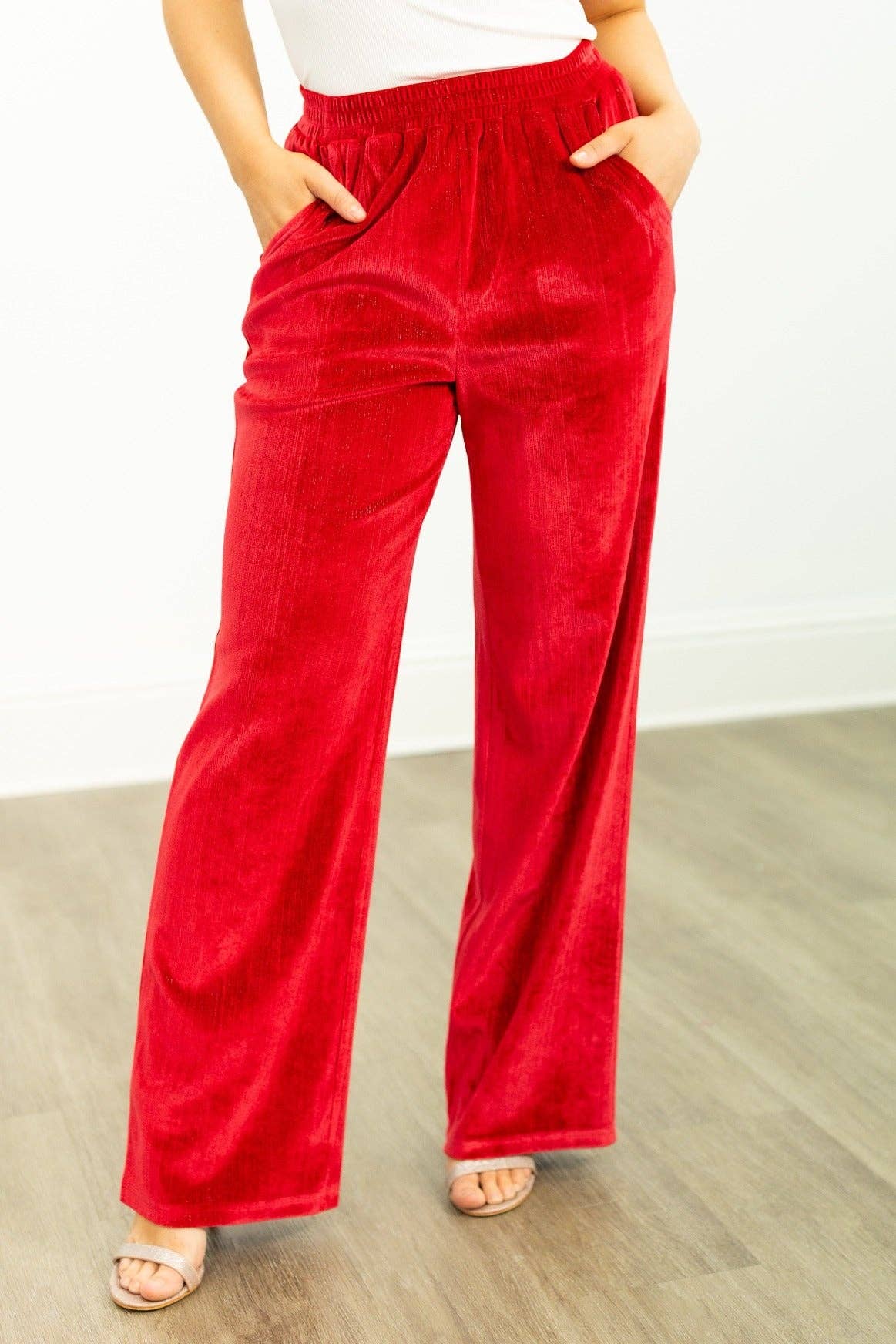Rouge Pantalon en velours à jambes droites, rouge en vente sur Faire7