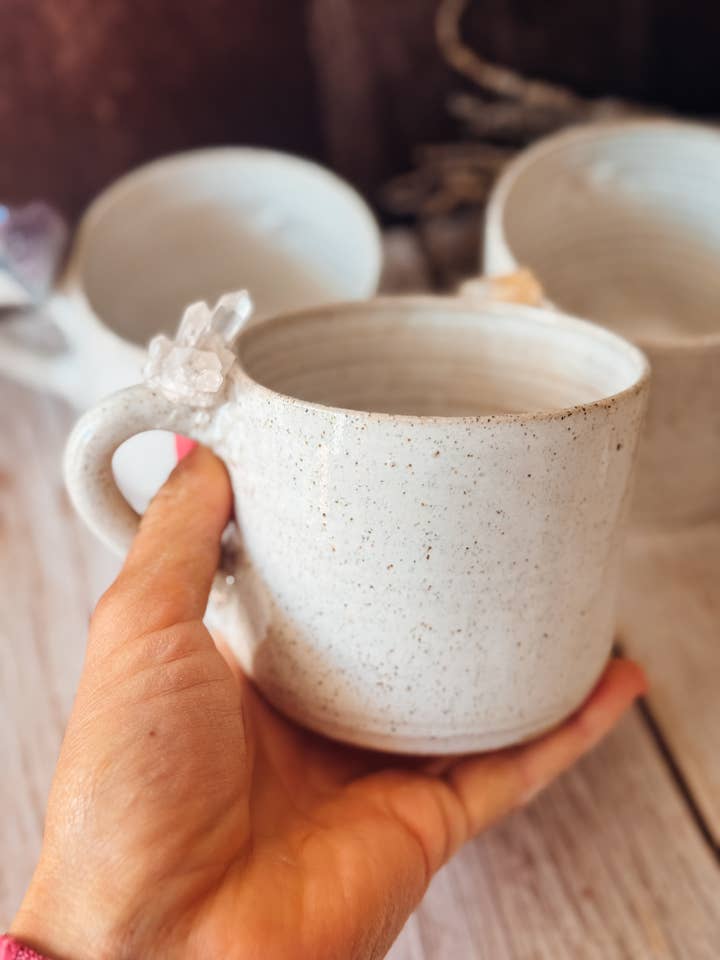 Handmade Ceramic Mug with Crystal Detail- with handle for wholesale by Wolf and Clay Pty Ltd