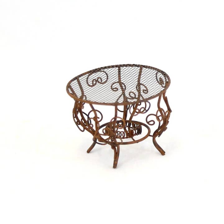 Home Kreation by KK dba Kraft Klub - Wholesale Decorative Tabletop Object - RUSTY MINI 2 LAYER ROUND WIRE TABLE WITH WAVY LEGS