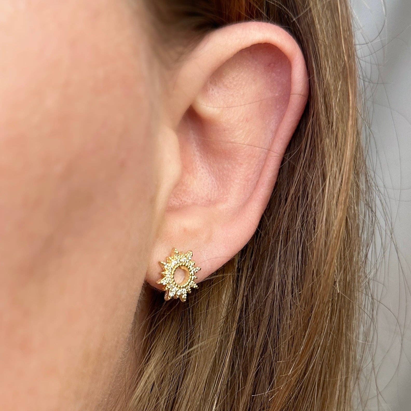 GoldFi - Wholesale Stud/Post Earrings - 18k Gold Filled Round Spike CZ Stud Earrings4