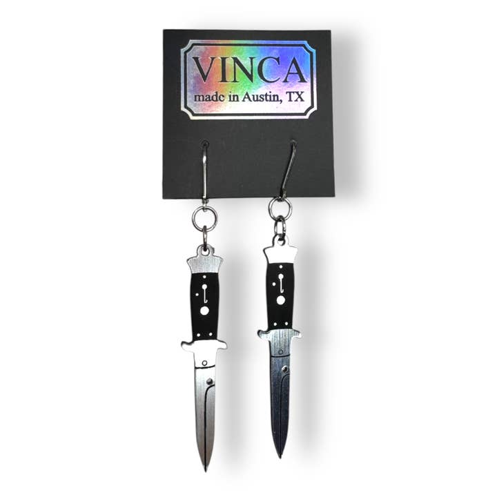 Vinca - Wholesale Dangle Earrings - A Knife Less Ordinary Dangle - Switchblade Hook Earrings
