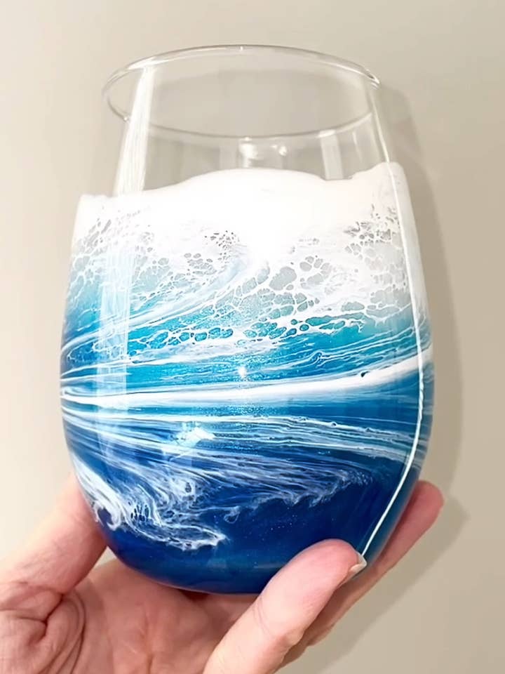 Beach Waves Wine Glass - Coastal Kitchen for wholesale by Sam + Sea Artistry
