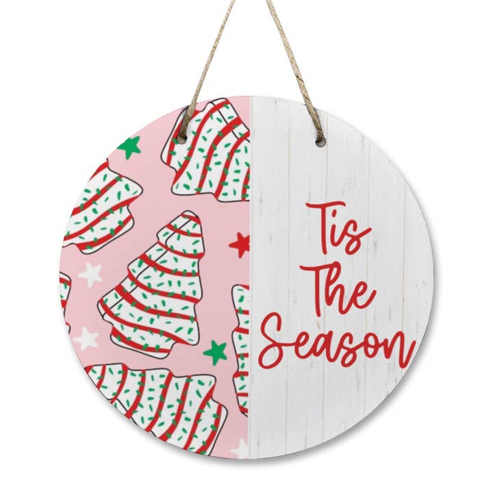 ’Tis the Season Christmas Tree Cake Wooden Door Hanger for wholesale by Grassy Creek Designs