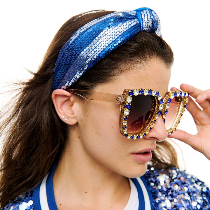 Blue and white sequin headband for wholesale by SongLily