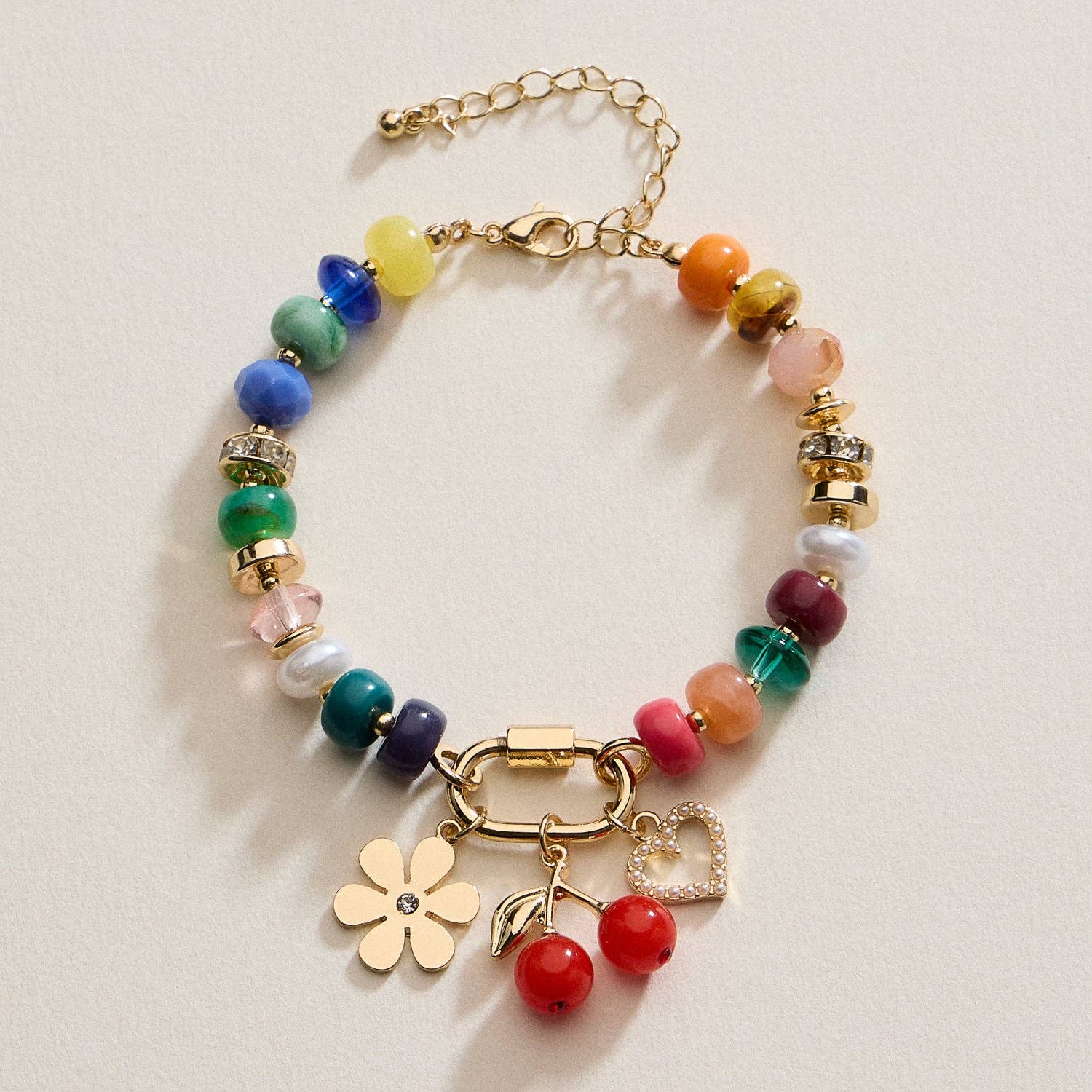 Frem - Wholesale Charm/Dangle Bracelet - Vibrant Beaded Bracelet with Gold-Tone Trio Charms12