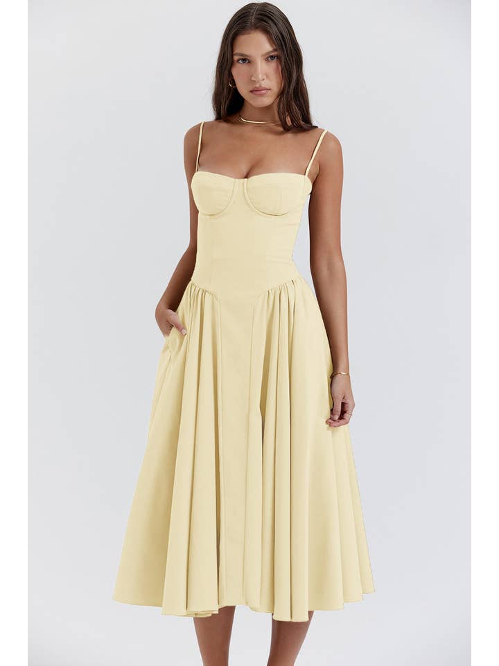 Sweetkama - Wholesale Dress - Women's - String Shoulder Solid & Floral Ladies Dress 2552822