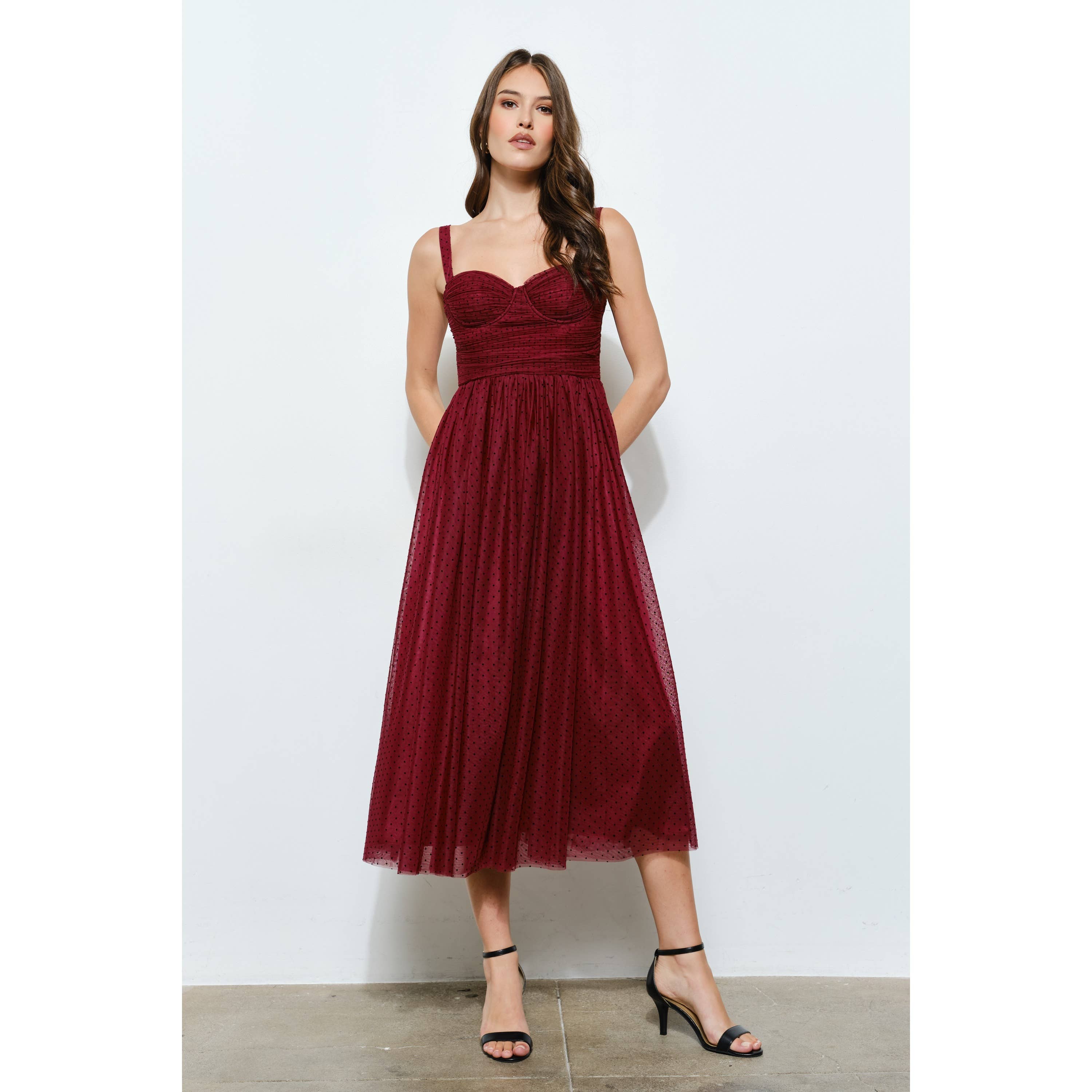 INA - Wholesale Dress - Women's - Polka Dot Tulle Bustier Midi Dress7