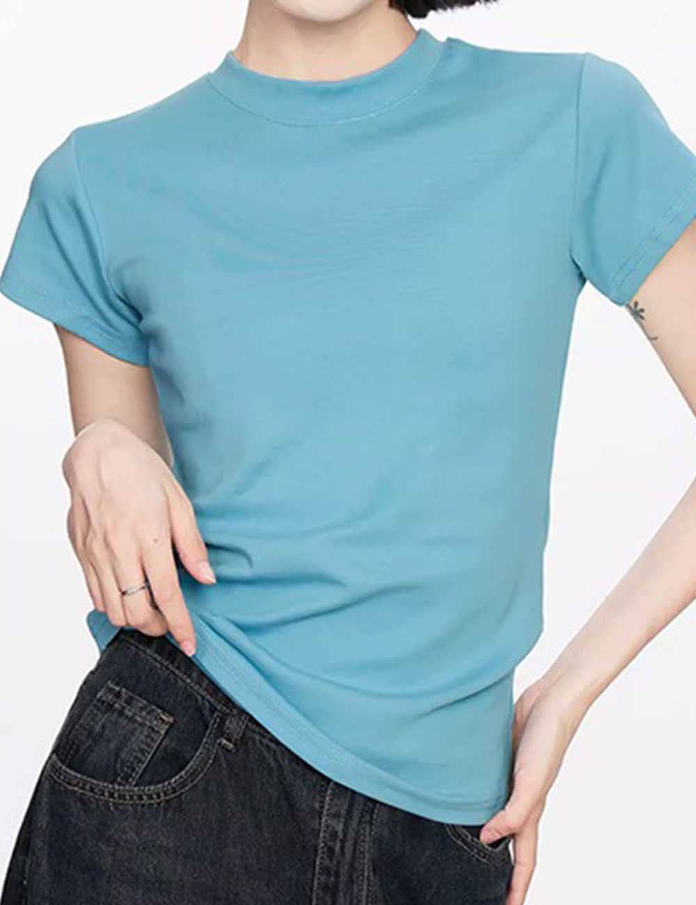 Sweetkama - Wholesale T-Shirt - Women's - Ladies Basic Solid Color Short Sleeves T-Shirt5