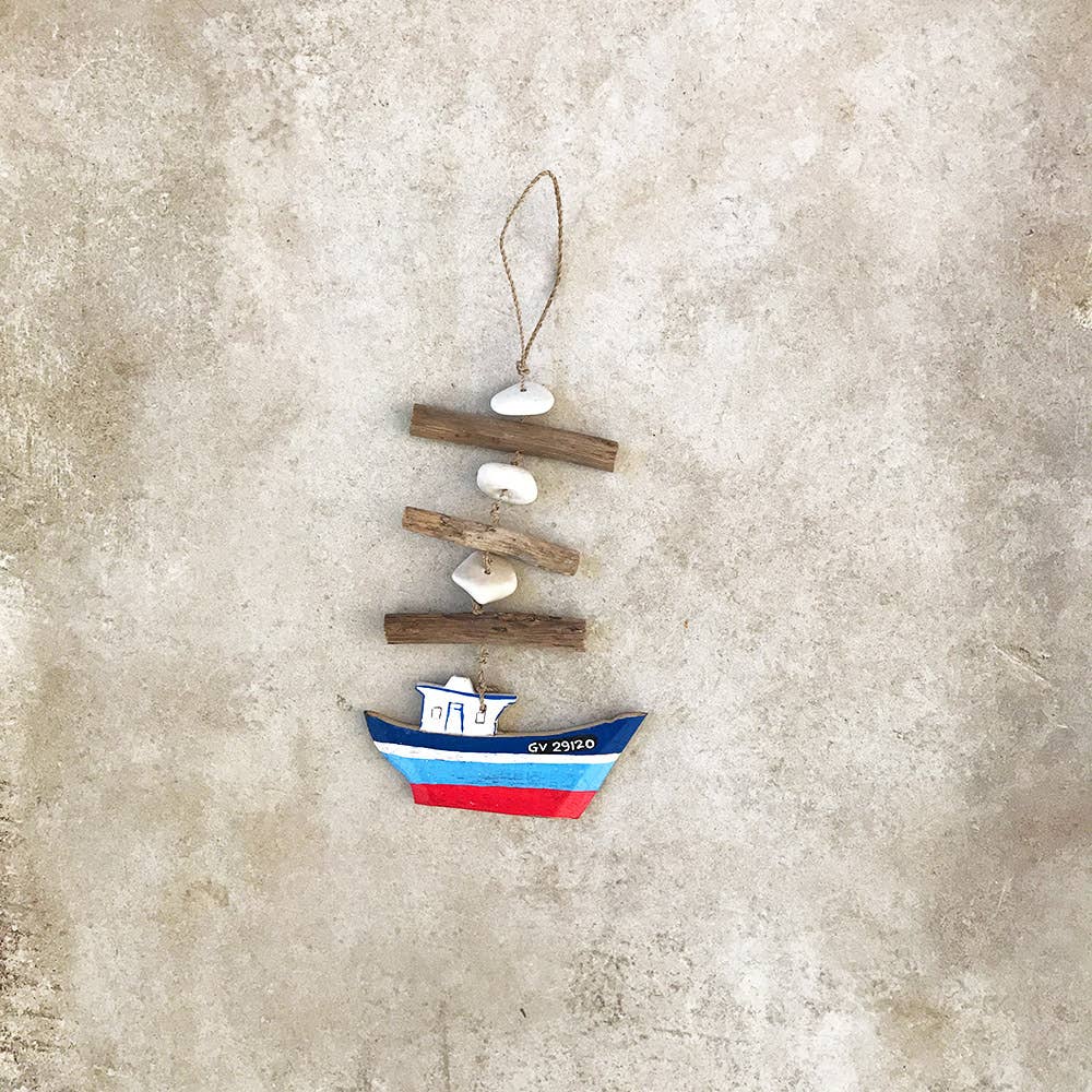 BLUE MANGO - Wholesale Ornament - Driftwood suspension small colorful boat2